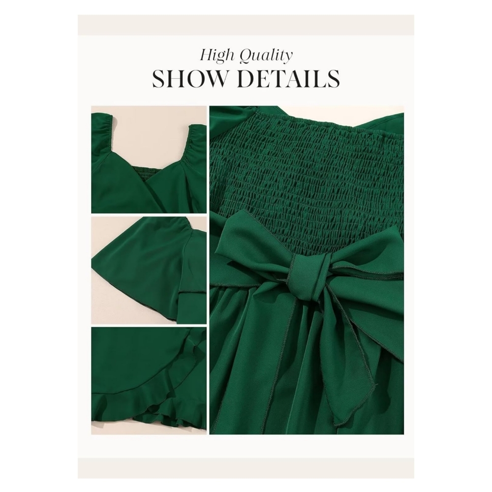 NWT Dokotoo Green V Wrap Tie Ruffle Short Flutter Sleeve Cocktail Mini Dress L - Picture 10 of 14